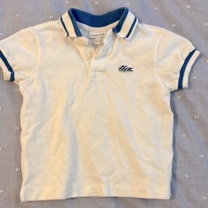 Boys size 2 lacoste polo shirt with blue stripe trim and logo